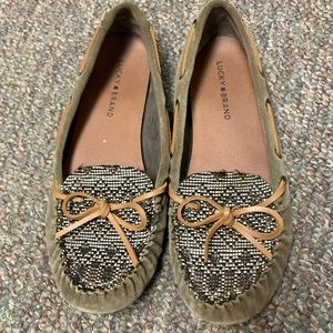 Lucky Brand Tribal Print Olive Green Moccasins